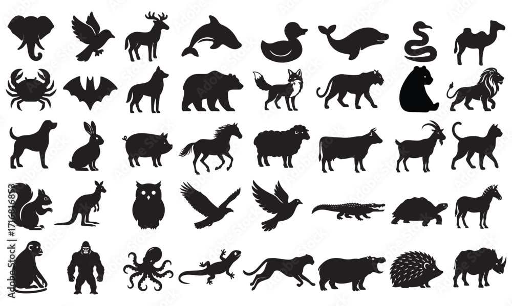 Fototapeta premium Animal Silhouette Icon Vector – Wildlife Silhouette Vector