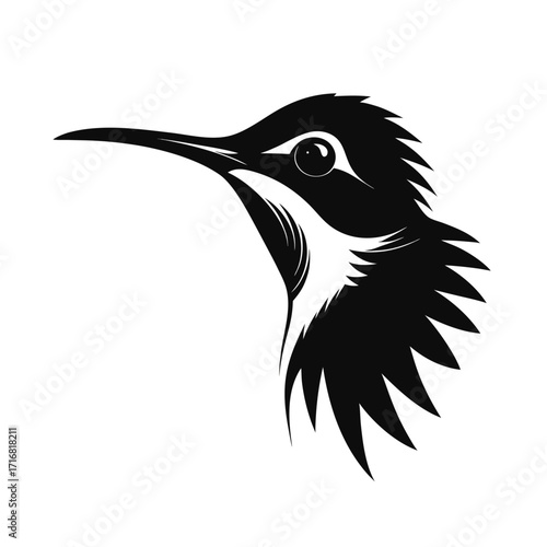 Ruby throated hummingbird head silhouette for banners and advertisements