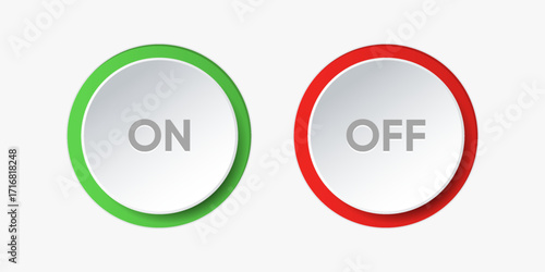 3d On and Off toggle switch icons. Switch toggle buttons ON OFF. Material design switch buttons set. Open and close ui icons. Active and Inactive icon. Stock Vector.
