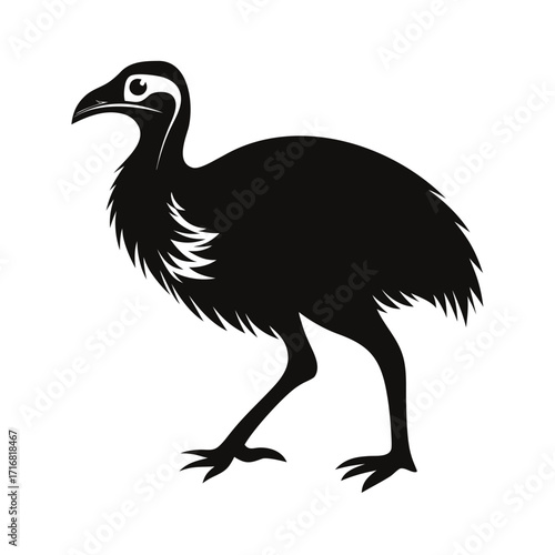 Bold silhouette of a large flightless bird walking