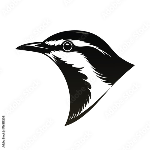 Profile silhouette of a small flightless bird head