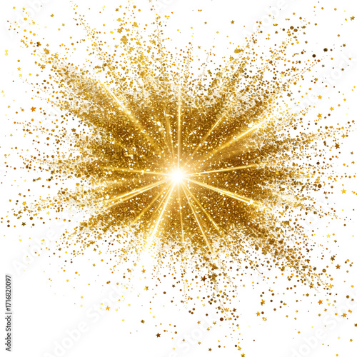 Golden Glitter Explosion with Light Burst graphic design