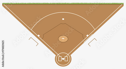 Top-down view of a softball or baseball diamond, showing bases and home plate.