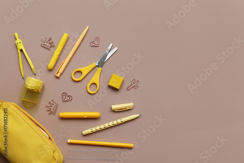 Yellow school supplies flat...