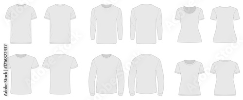 Set of T-Shirts front and back view. Technical drawing. Fashion, symbol, graphic design element. Vector illustration