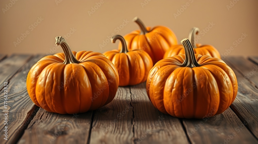 Obraz premium Autumn Pumpkins on Rustic Table for Seasonal Greeting Cards and Flyers