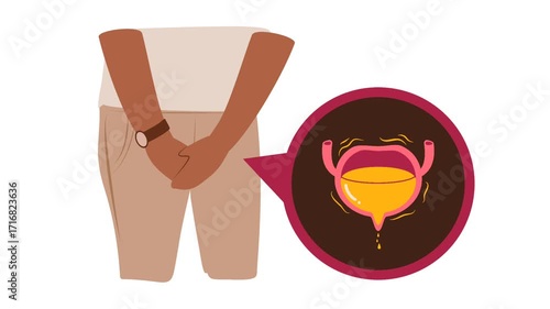 Urinary incontinence illustration animation. Bladder disease
