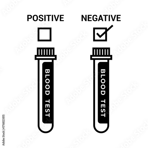 Blood Test Positive and Negative Icon, used for healthcare diagnostics and laboratory testing.