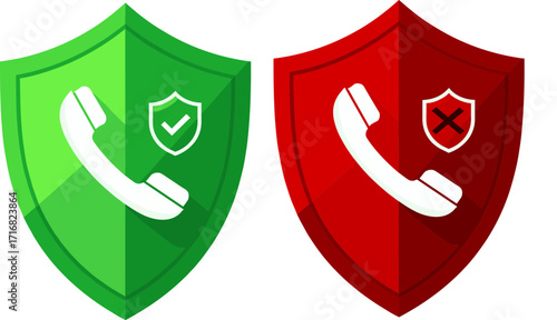 Security icons for phone calls, representing protection and risk, on a clean background