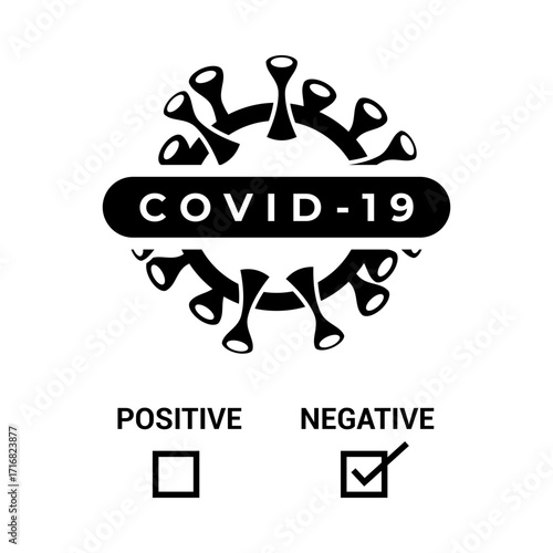 Design vector illsutration symbol icon of COVID-19 virus symbol with a marked negative test result checkbox, representing coronavirus testing outcome.