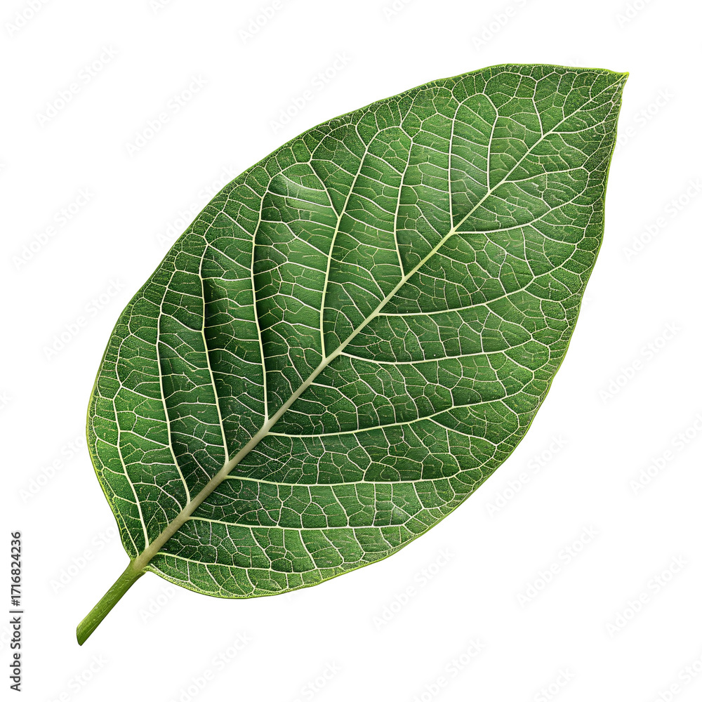 Obraz premium Green leaf with intricate vein pattern on black background