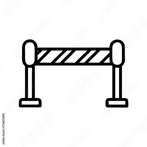 Construction barrier with striped caution tape on white background  