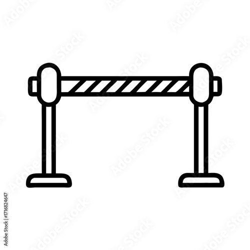 Barrier with striped tape for crowd control in public spaces  