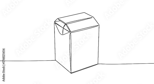 Line art tea box mockup in minimalist style on white background  