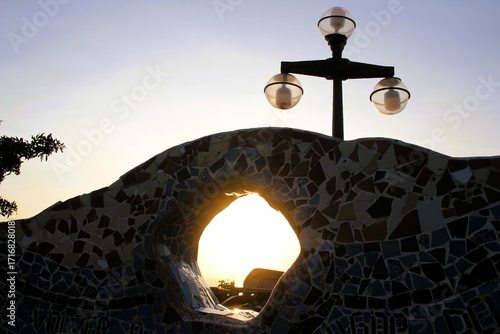 Sunset hour in Miraflores, a beautiful neighborhood  by the Pacific Ocean in Lima, Peru.