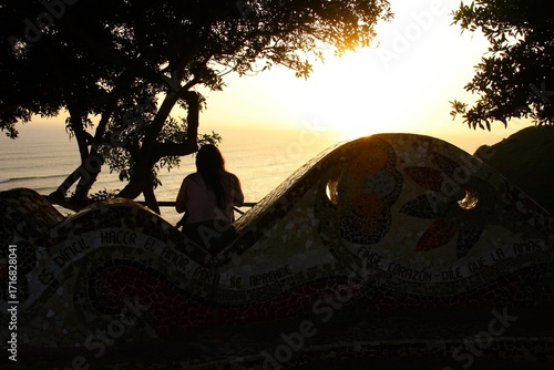 Sunset hour in Miraflores, a beautiful neighborhood  by the Pacific Ocean in Lima, Peru.