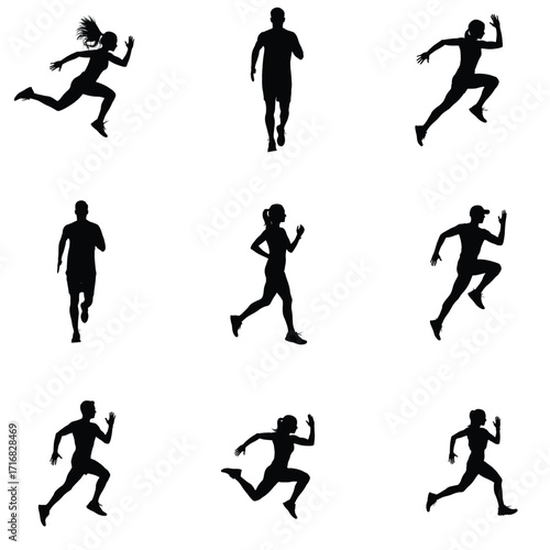 Silhouette collection showcasing diverse running poses ideal for fitness athletics and sportsthemed designs and motivational content creation