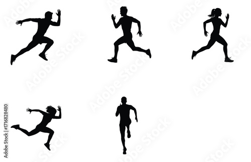 Silhouette illustrations of people running jogging and sprinting ideal for fitness sports and athletic themed designs and projects
