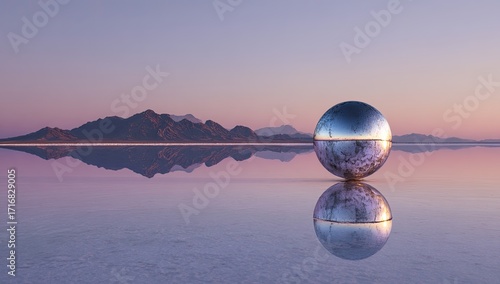 Chrome sphere reflecting desert sunset landscape (1)