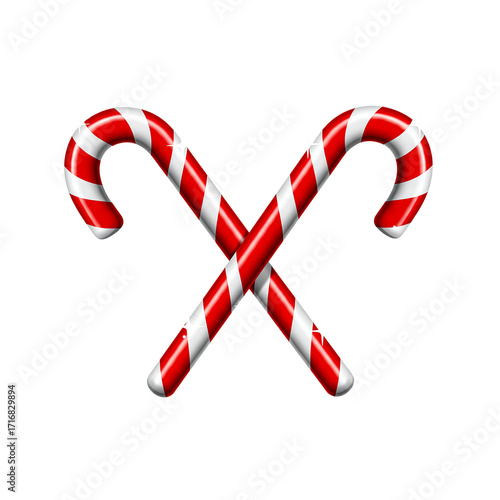 Two crossed candy canes, a festive symbol of the holiday season. The candies feature the traditional red and white stripes