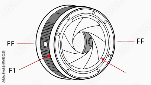Diagram of a Camera Lens Iris with Aperture Blades and Focus Ring