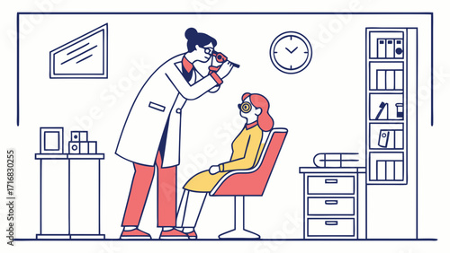 Eye Exam Doctor with Ophthalmoscope Examining Patient with Unique Glasses