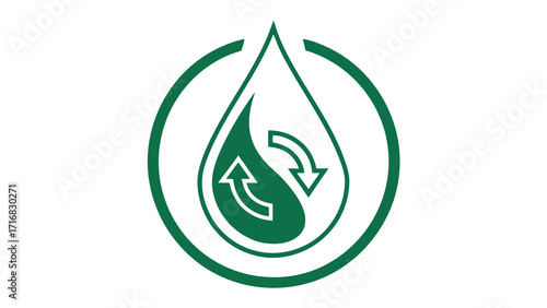 Green Water Drop Icon with Circular Arrows Symbolizing Renewal