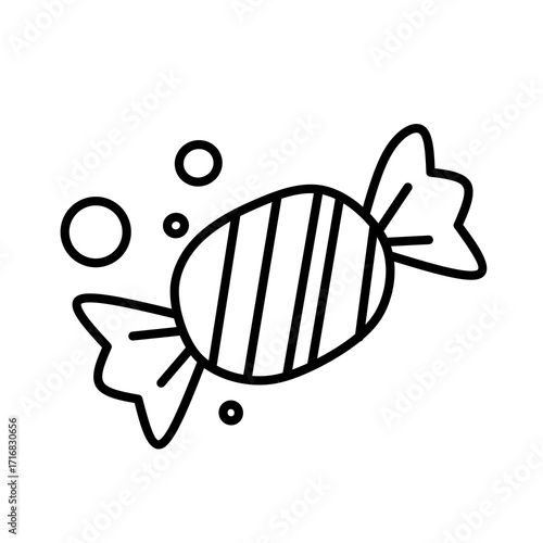 Simple Line Art Wrapped Hard Candy with Stripes and Bubbles Icon