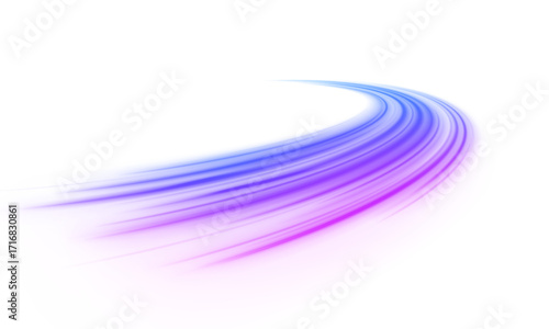 Dynamic curves and sparkling streaks on a futuristic abstract background. Blurred neon streaks from fast traffic in motion.