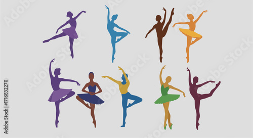 Vector illustration of ballet dancers silhouettes – graceful dance and performing arts concept
