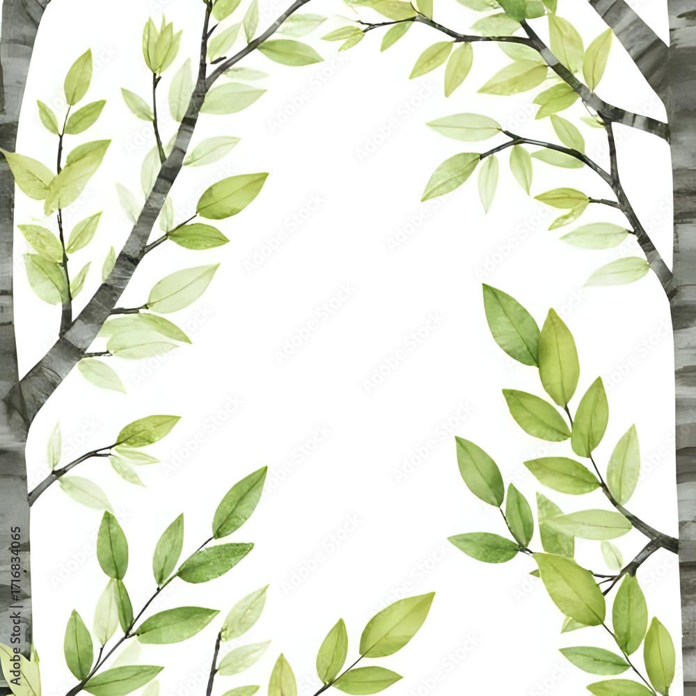 vector seamless pattern with deciduous trees and green watercolor foliage, hand drawn natural border vector seamless pattern with deciduous trees and green watercolor foliage, hand drawn natural border