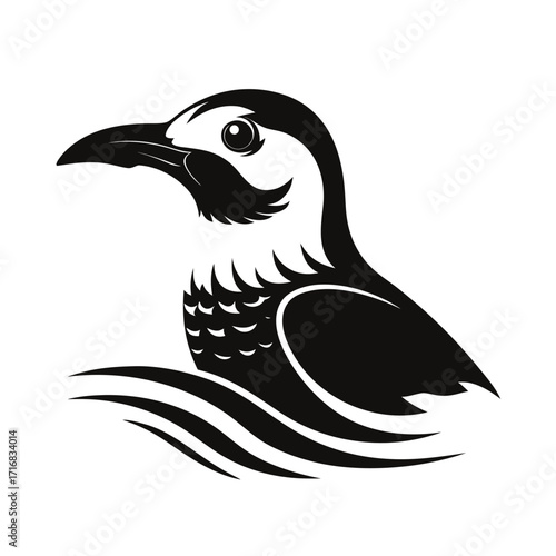 Bold silhouette of a tern hovering over water