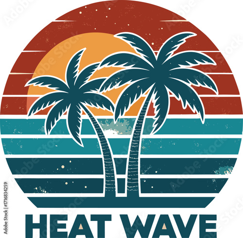 Retro Sunset Palm Trees Heat Wave Graphic vintage