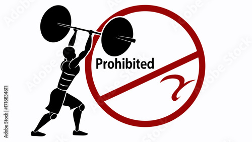 Weightlifting Banned Silhouette of Lifter with Prohibited Symbol Overlay