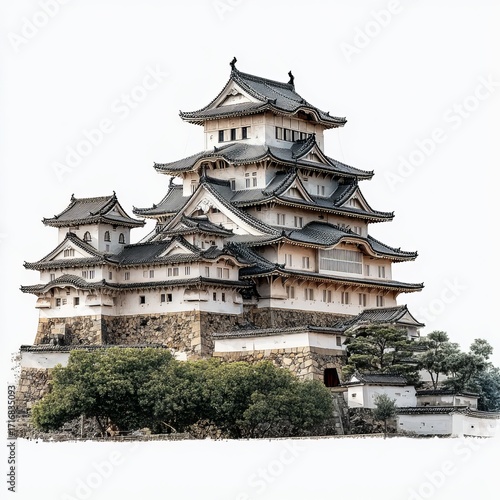 Japanese Castle Fortress: A majestic Japanese castle stands proud, its multi-tiered structure and iconic architecture showcasing a blend of history and beauty.