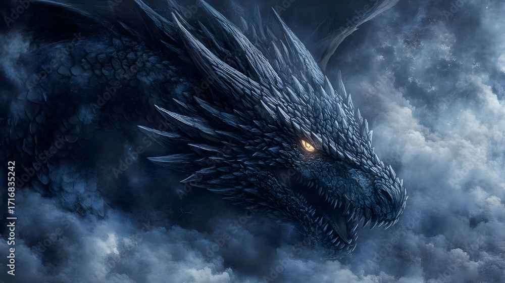 Fototapeta premium Dark dragon head close up
