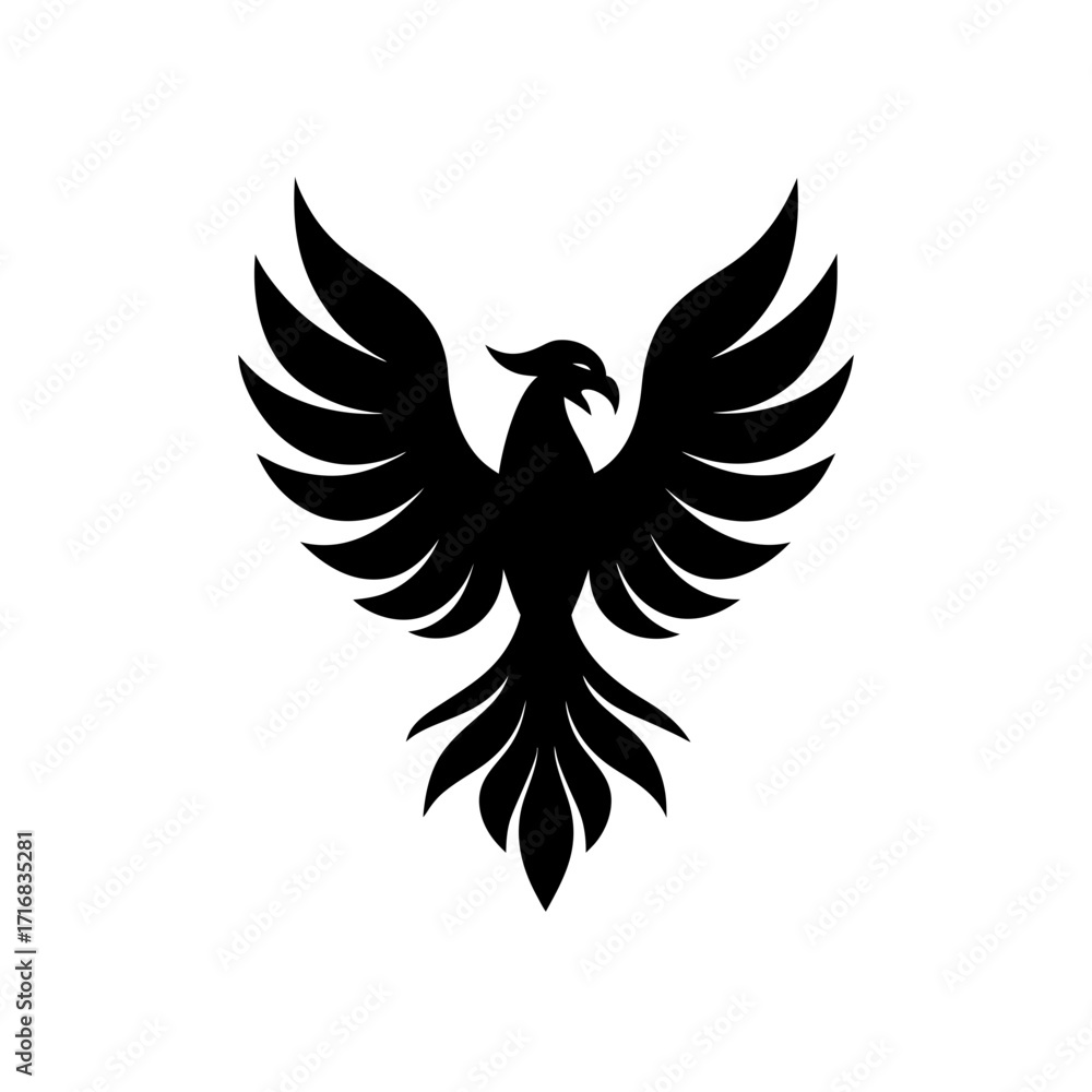 Obraz premium Black phoenix bird design on transparent background silhouette