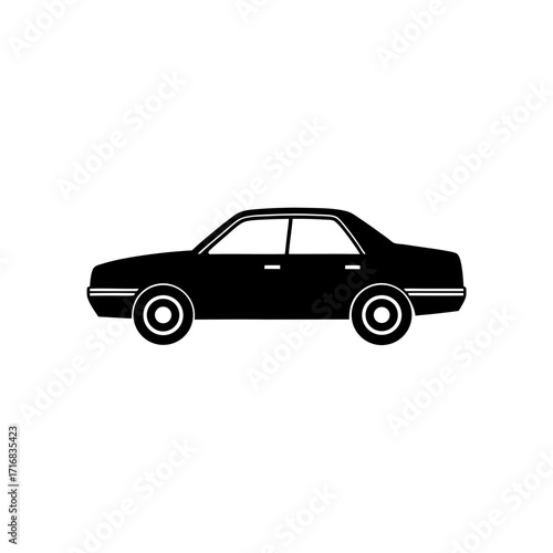 Silhouette of a sedan car on transparent background