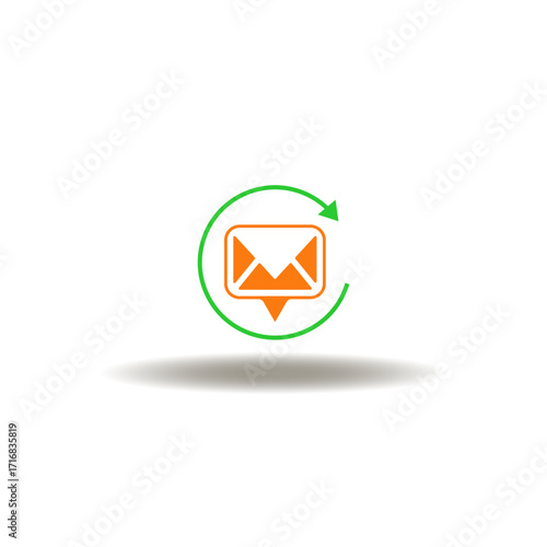 Vector illustration of mail letter speech bubble with round arrow. Symbol of message talk communication service apps.