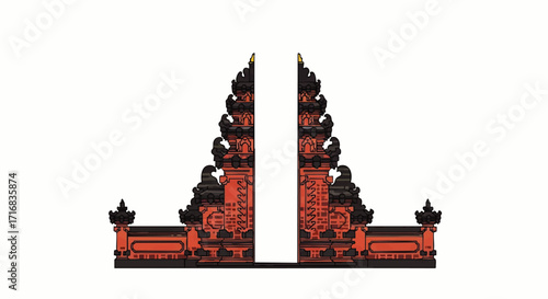Discover a stunning Balinese gate illustration, perfect for travel, culture, or architectural projects needing Southeast Asia flair