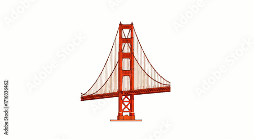 Iconic Golden Gate Bridge illustration for travel posters and cultural projects in vibrant orange hue