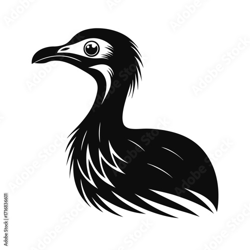 Proud emu bold silhouette standing on white background