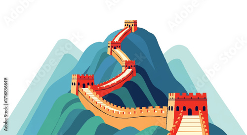 Explore the iconic Great Wall of China winding through beautiful mountains, perfect for travel or history projects
