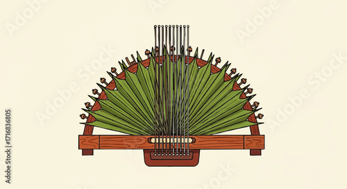 Traditional kora instrument art illustration for cultural events and musical appreciation projects