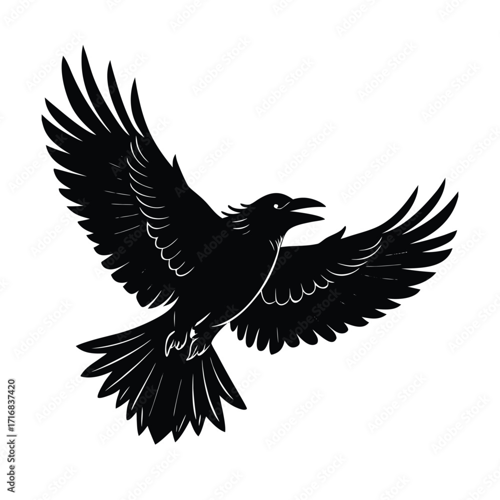 Fototapeta premium Dynamic crow in flight with head tilted down banner design