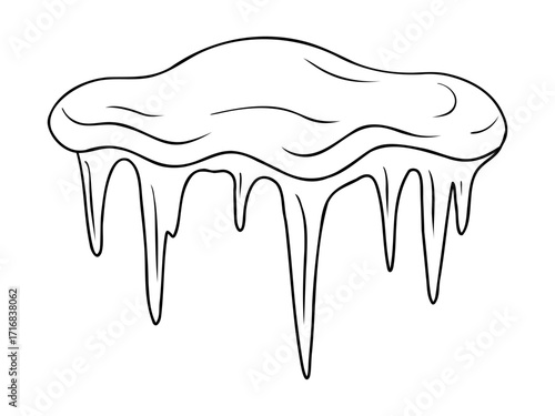 Icicles snowcap thin outline. Thin line winter element. Vector isolated illustration on white background.
