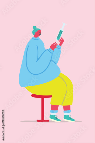Bold illustration of a person with a weight loss syringe medication.