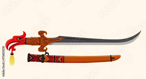 Exotic ornate scimitar with dragon hilt and decorative scabbard, a symbol of ancient power