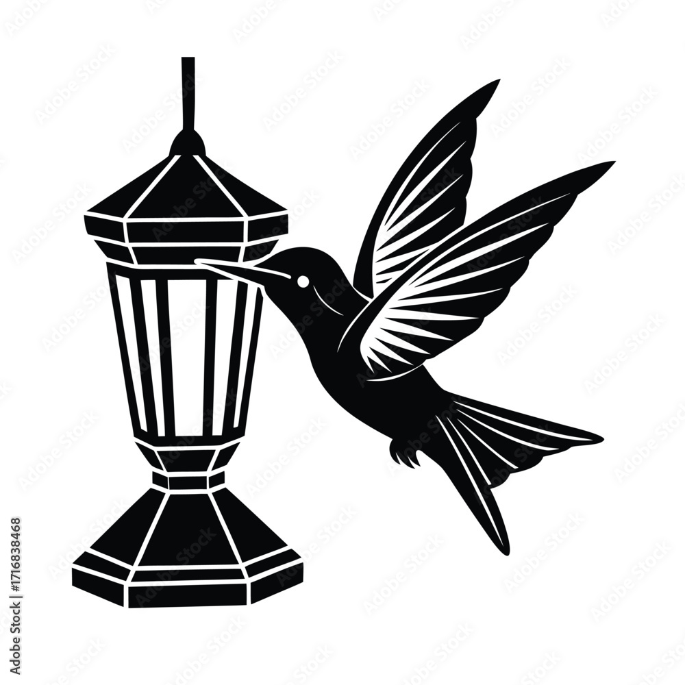 Naklejka premium Hummingbird hovering near abstract feeder wings