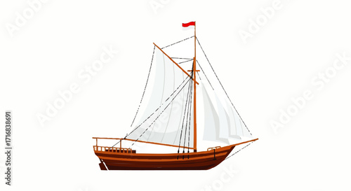 Majestic wooden sailboat with billowing white sails ready for adventure on the open sea